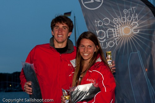 Presentation ceremony Jason Waterhouse and Lisa Darmanin - 2010 Hobie 16 European Championship © Jasper van Staveren